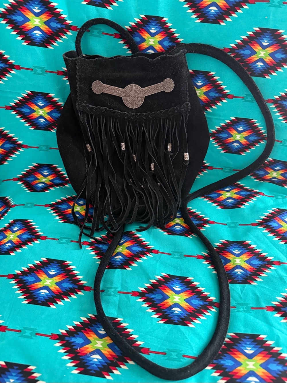 FREE PEOPLE Black Suede Fringe Crossbody Bag - Boho Style